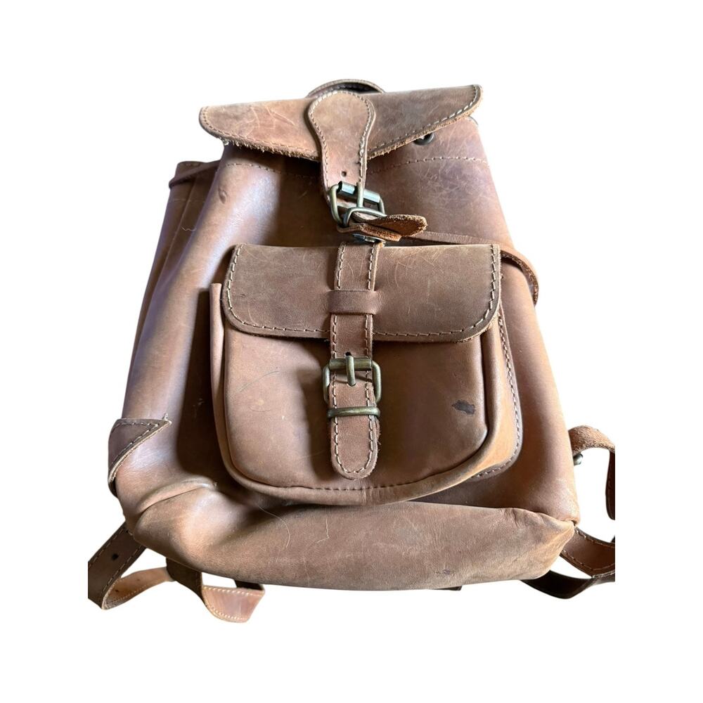 Vintage Distressed Brown Leather Backpack | Rustic Rucksack | Adjustable Straps - Picture 4 of 4